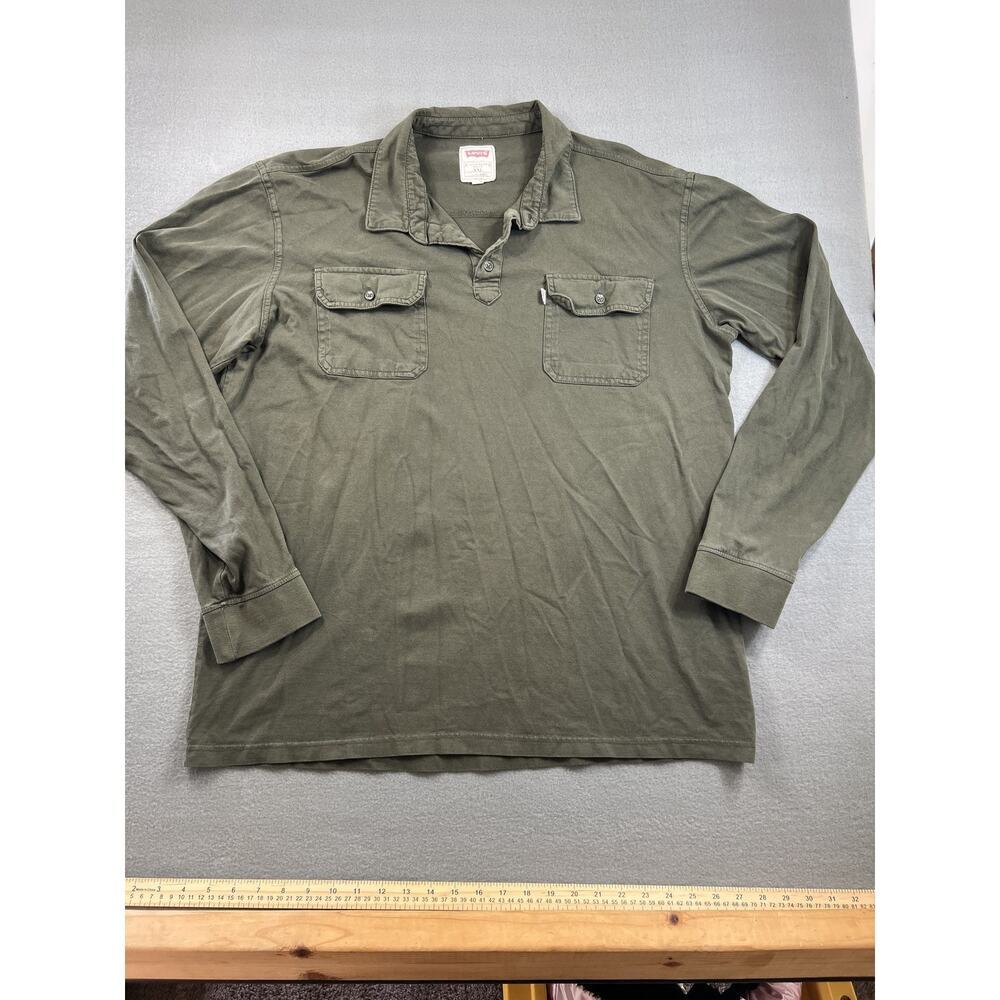 Levi's Men's XL Dark Green Long Sleeve Polo Shirt with Pockets - Size XXL